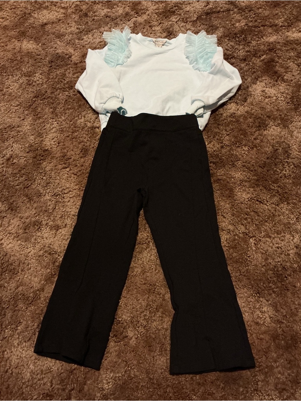Habitual Kids Black Boot-Cut Pants with Light Blue Ruffle Top